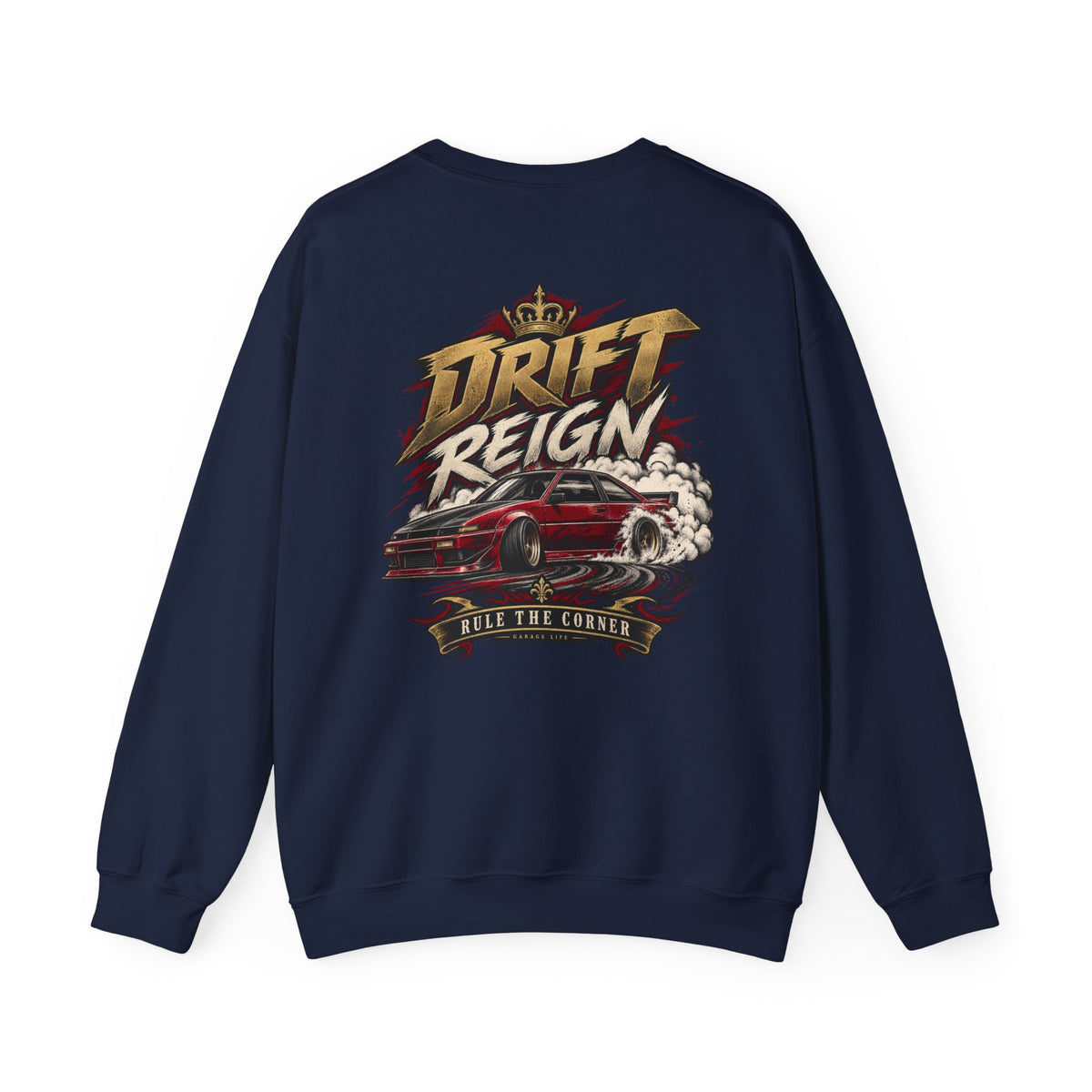 Drift Reign Crewneck with Garage Life artwork by Print Gear