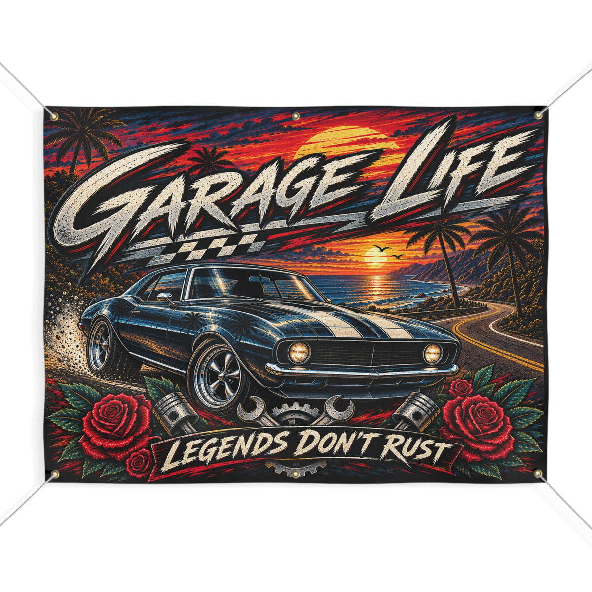 Legends Don't Rust Garage Banner