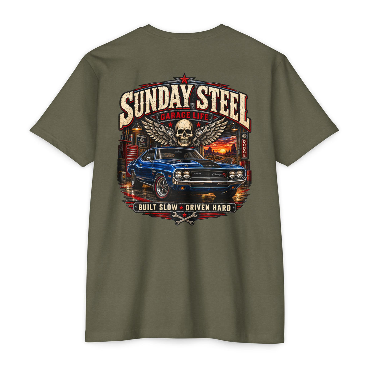 Sunday Steel T-Shirt with Garage Life artwork by Print Gear