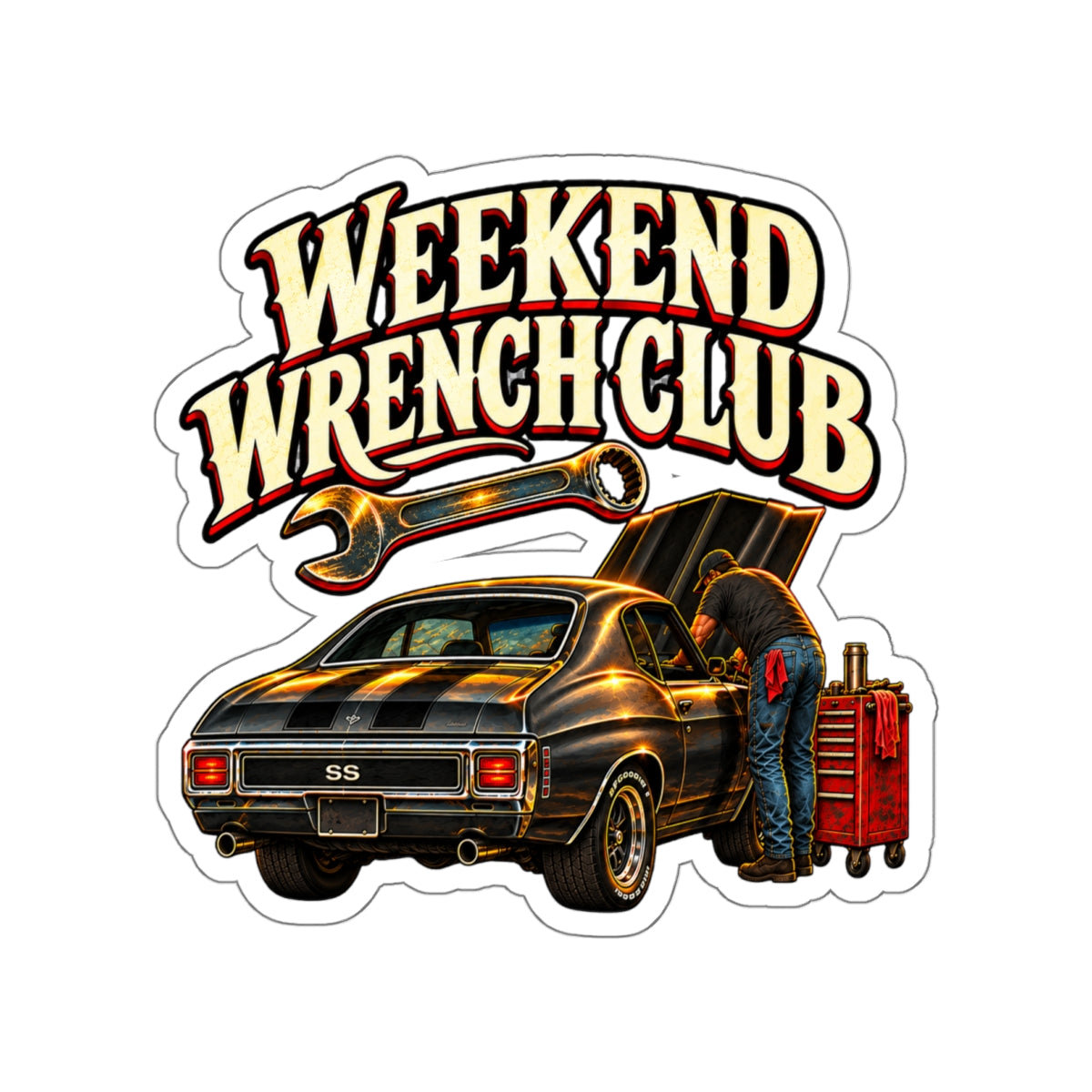 Weekend Wrench Club Die-Cut Sticker 1 with Garage Life artwork by Print Gear