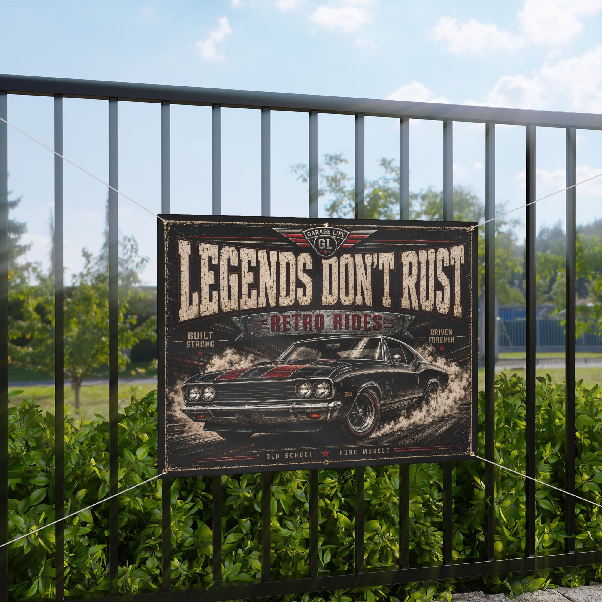 Legends Don’t Rust Garage Banner