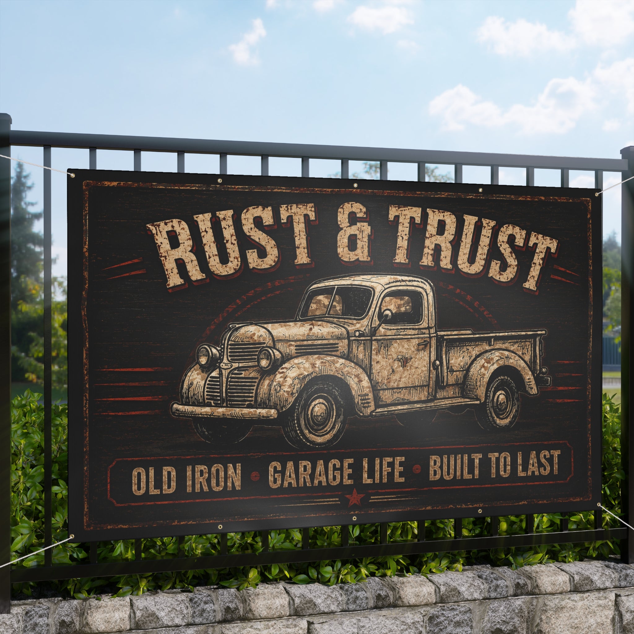 Rust & Trust Vintage Truck Garage Banner