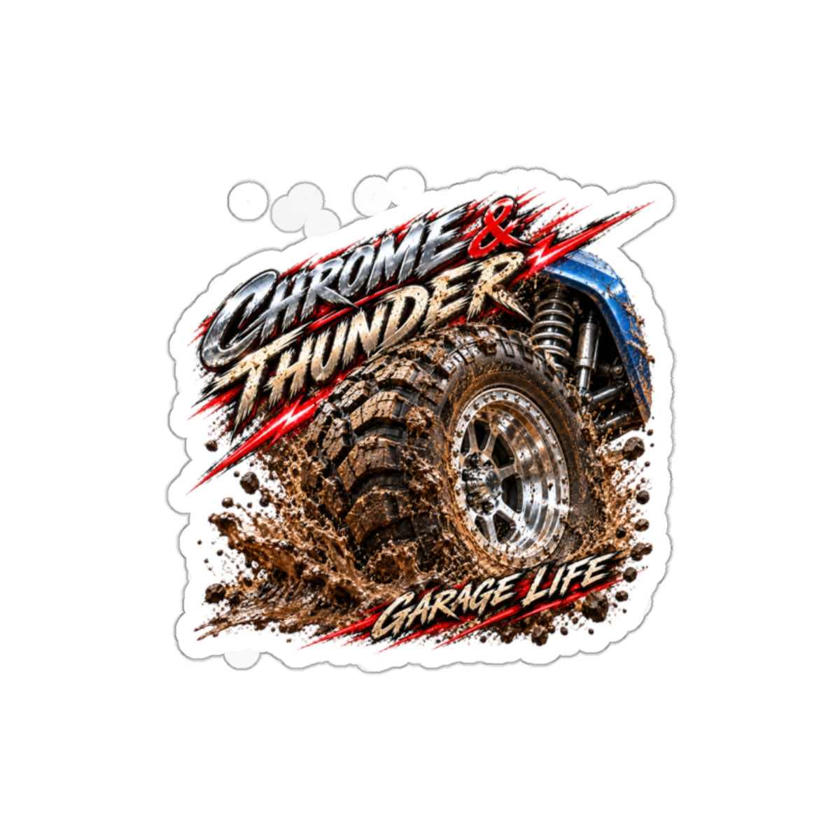 Chrome And Thunder Die-Cut Sticker 3 with Garage Life artwork by Print Gear
