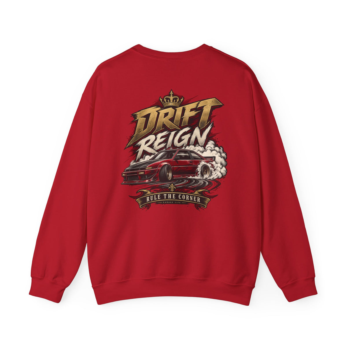 Drift Reign Crewneck with Garage Life artwork by Print Gear