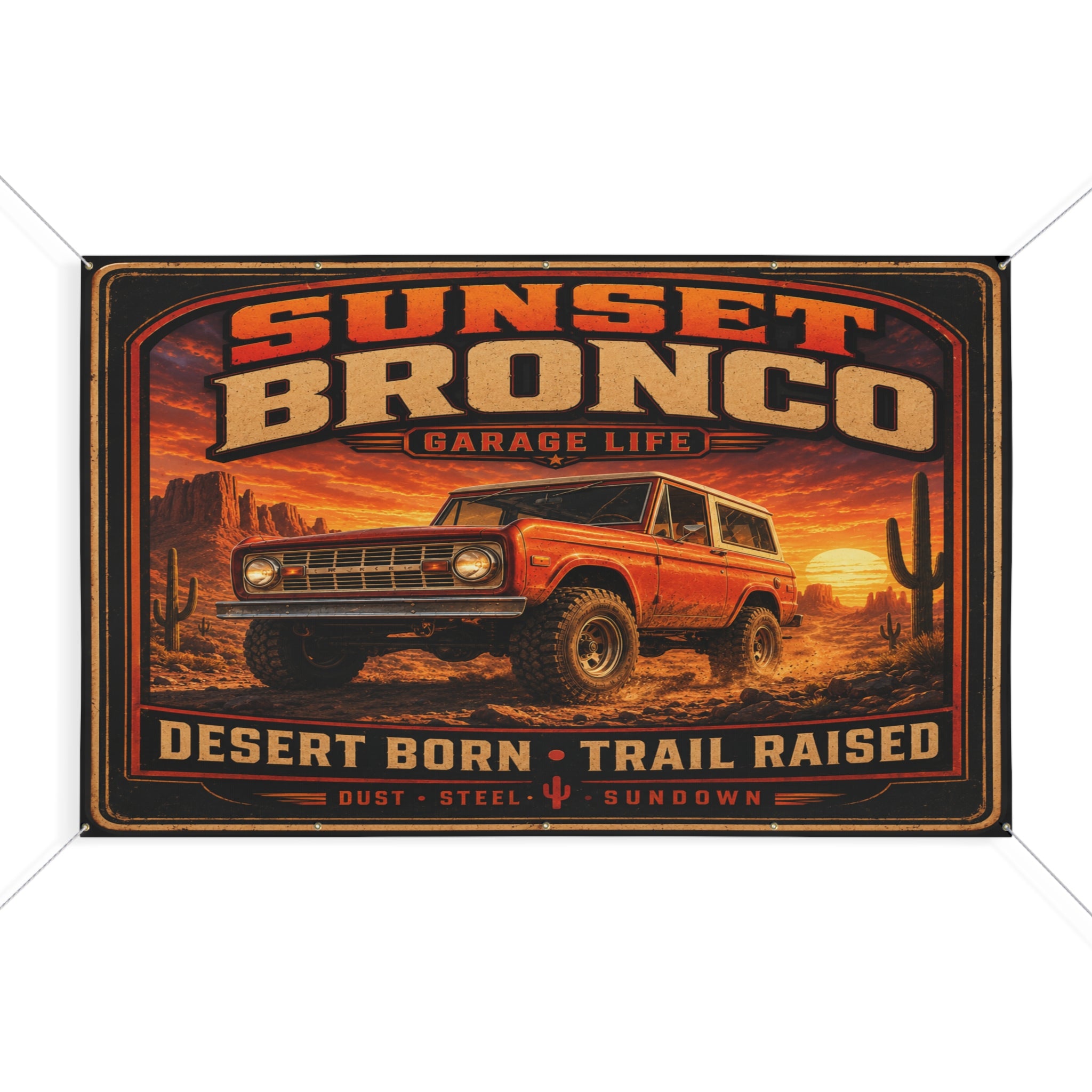 Sunset Bronco Garage Banner
