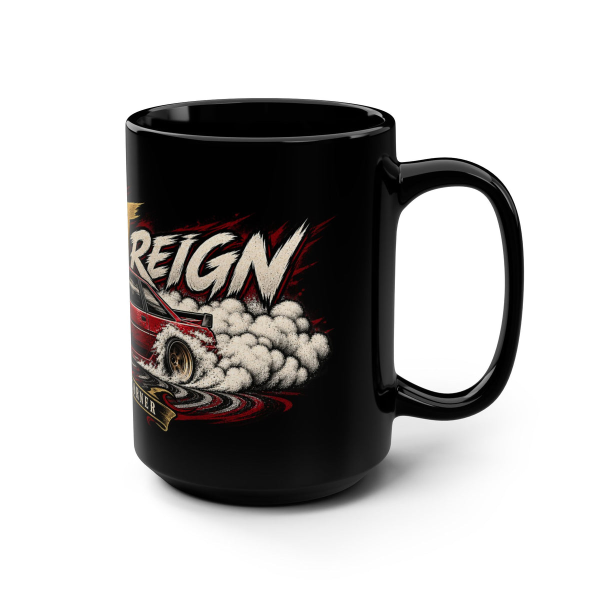 Drift Reign Black Mug 15oz with Garage Life artwork by Print Gear