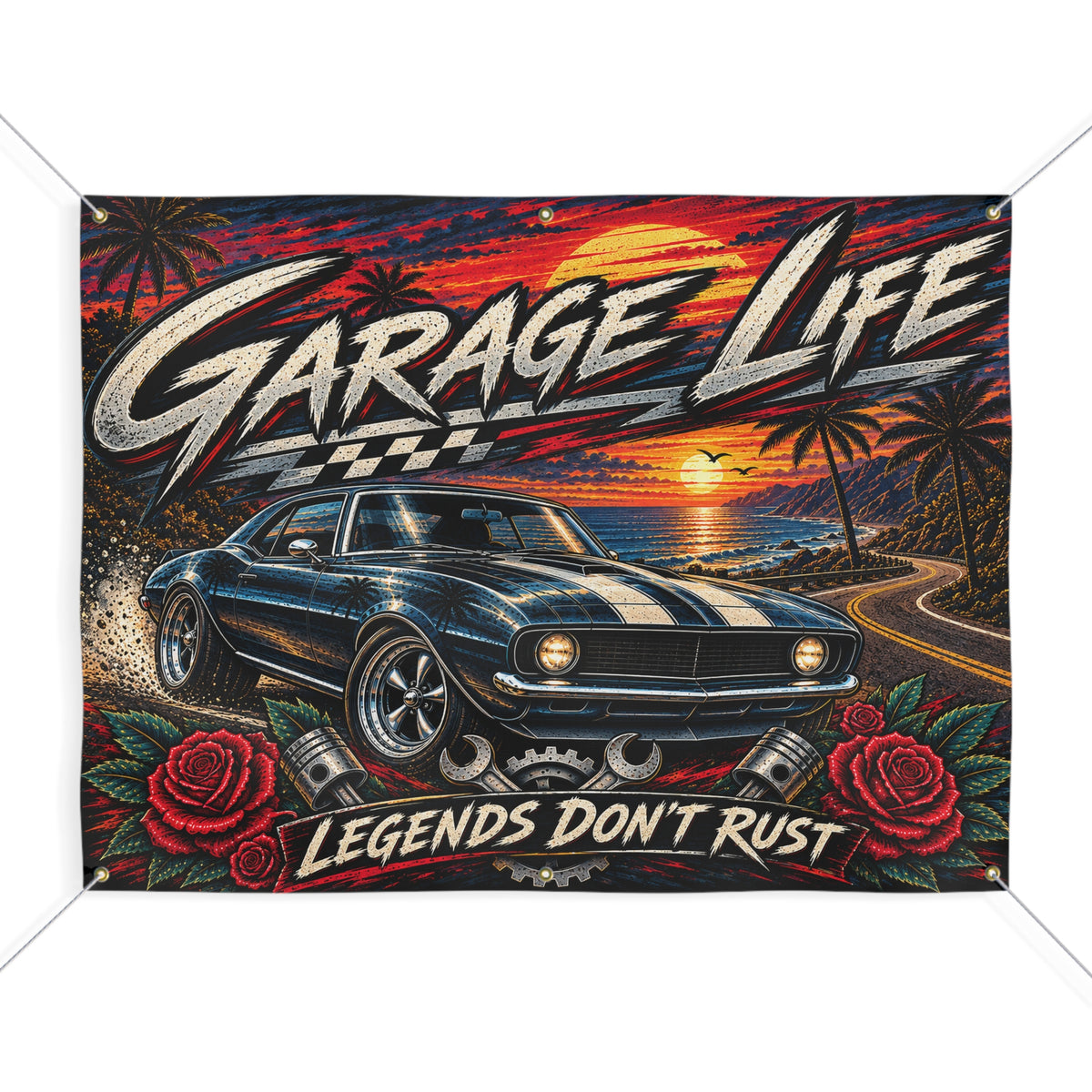 Legends Don’t Rust Garage Banner