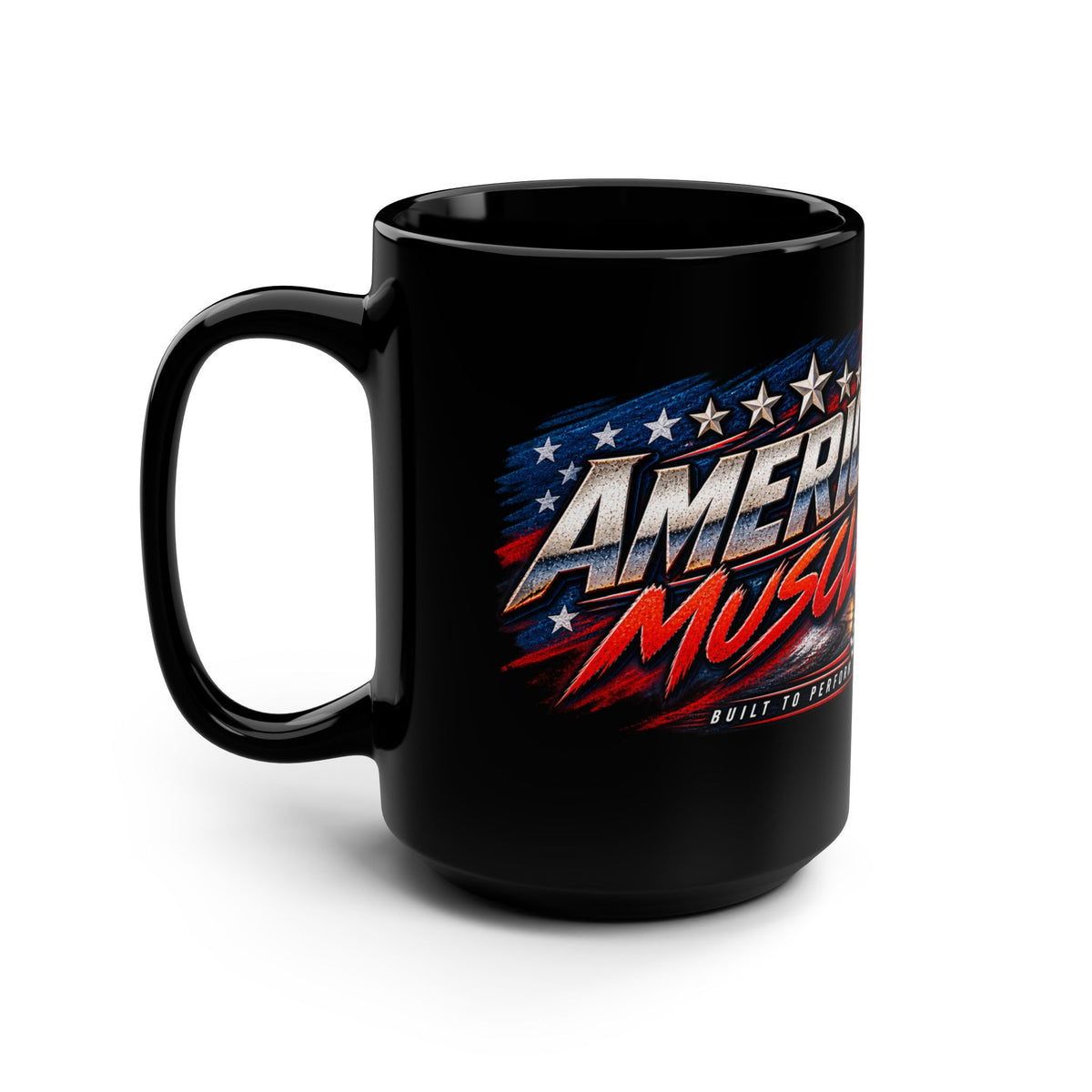 American Muscle Black Mug 15oz with Garage Life artwork by Print Gear