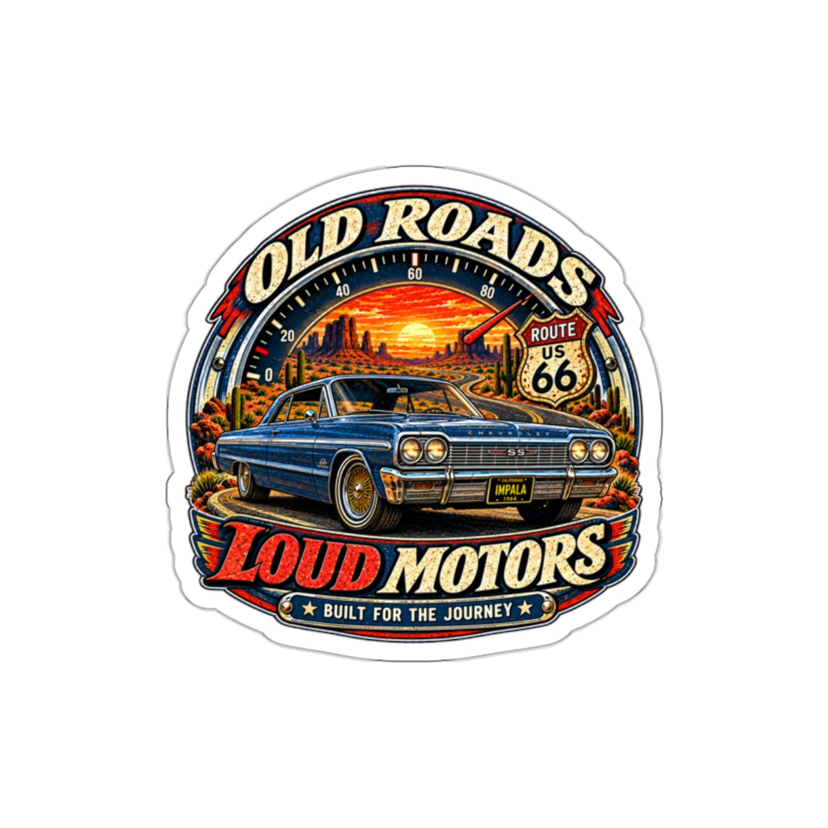 Old Roads Loud Motors Die-Cut Sticker 2 with Garage Life artwork by Print Gear