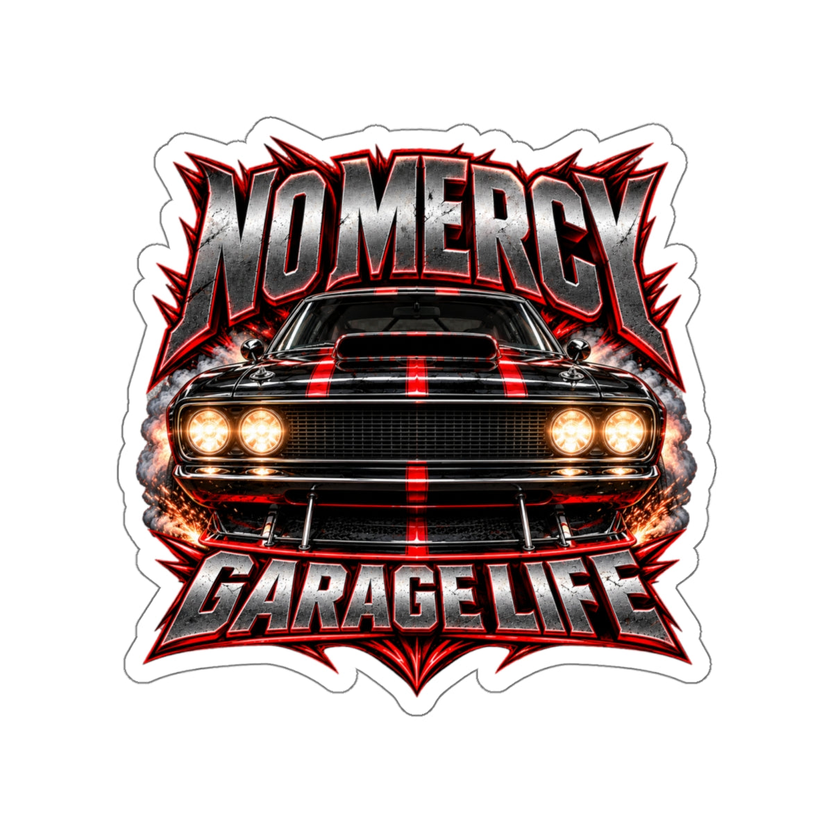 No Mercy Garage Die-Cut Sticker 2 with Garage Life artwork by Print Gear