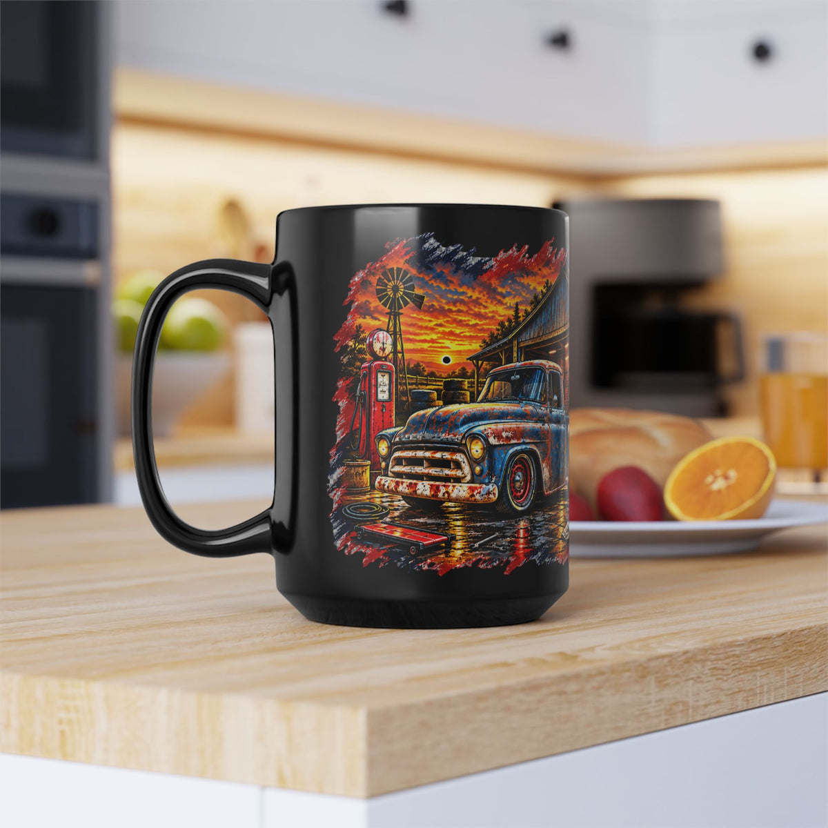 Rust & Trust Black Mug 15oz with Garage Life artwork by Print Gear
