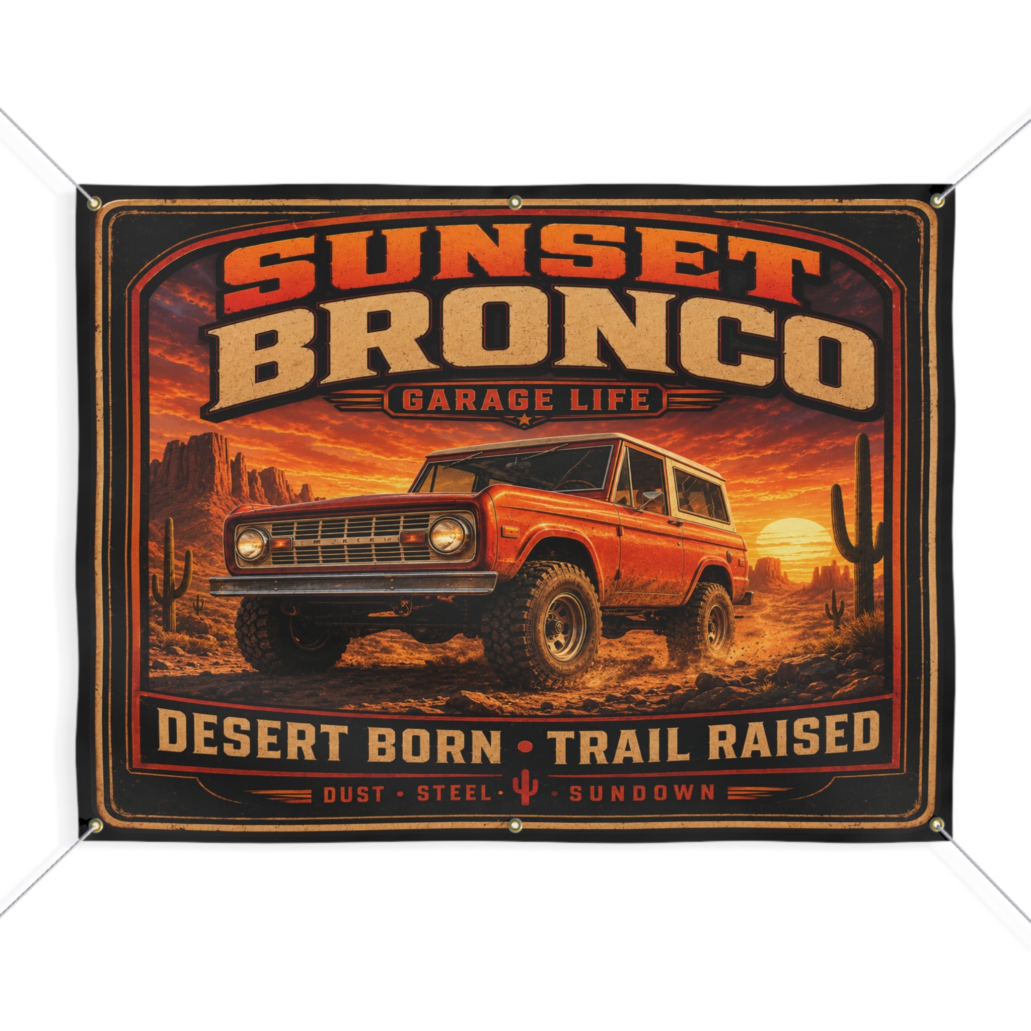 Sunset Bronco Garage Banner