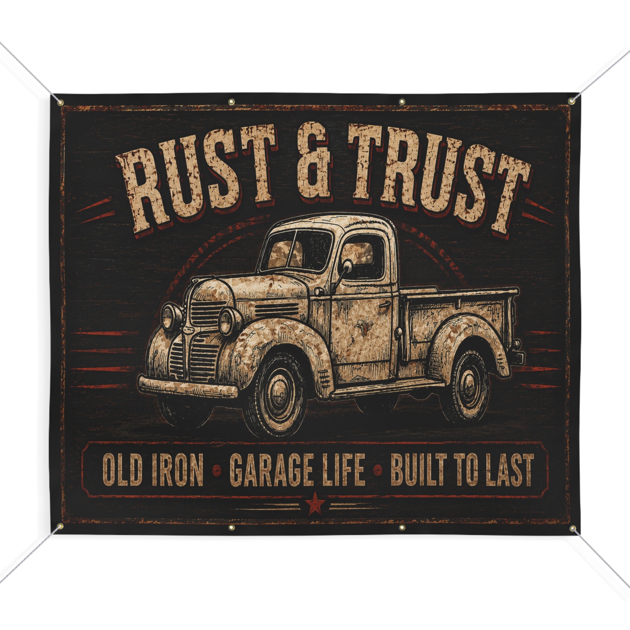 Rust & Trust Vintage Truck Garage Banner