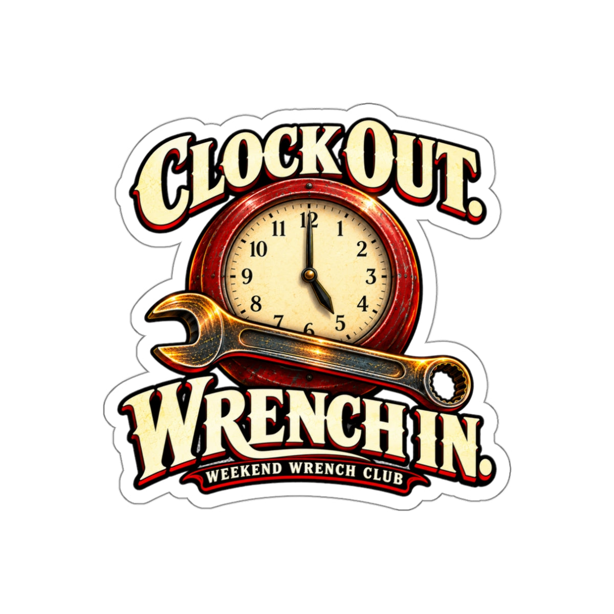 Weekend Wrench Club Die-Cut Sticker 3 with Garage Life artwork by Print Gear