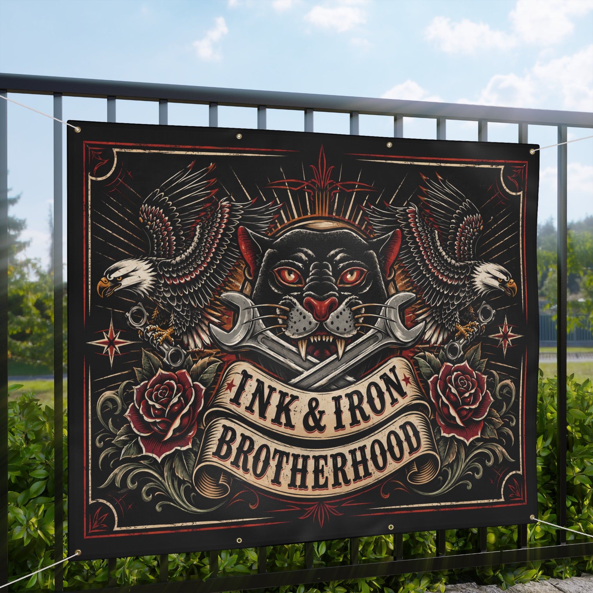 Ink & Iron Brotherhood Garage Banner