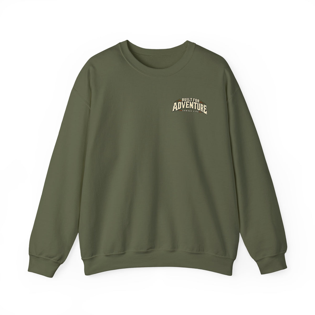 Built For Adventure Crewneck with Garage Life artwork by Print Gear