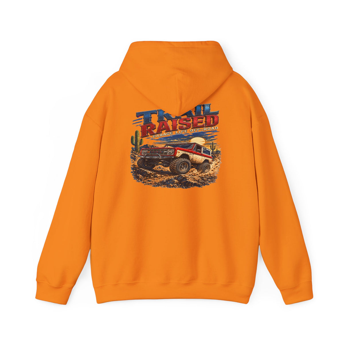 Trail Raised Hoodie with Garage Life artwork by Print Gear