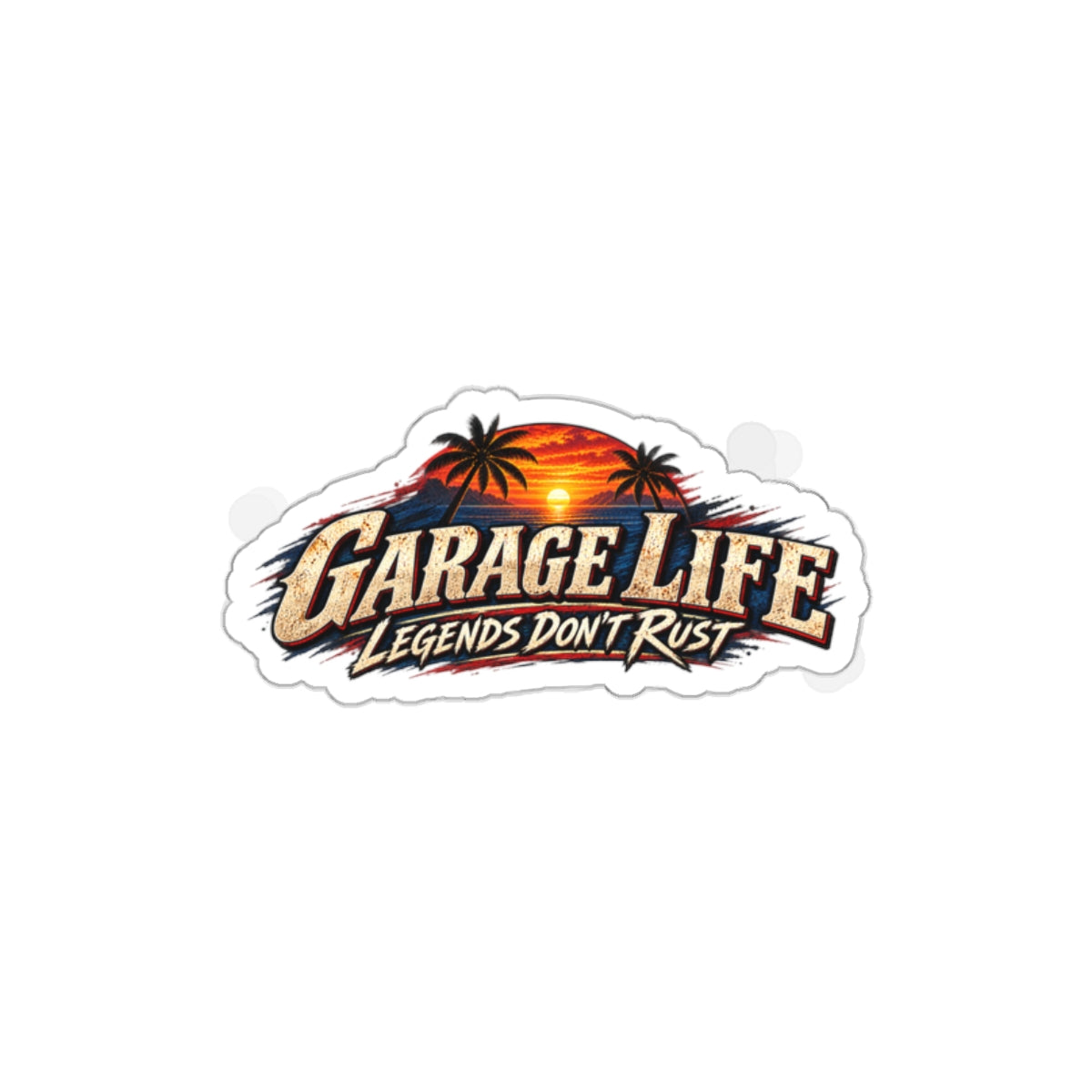 Legends Don't Rust Die-Cut Sticker 1 with Garage Life artwork by Print Gear