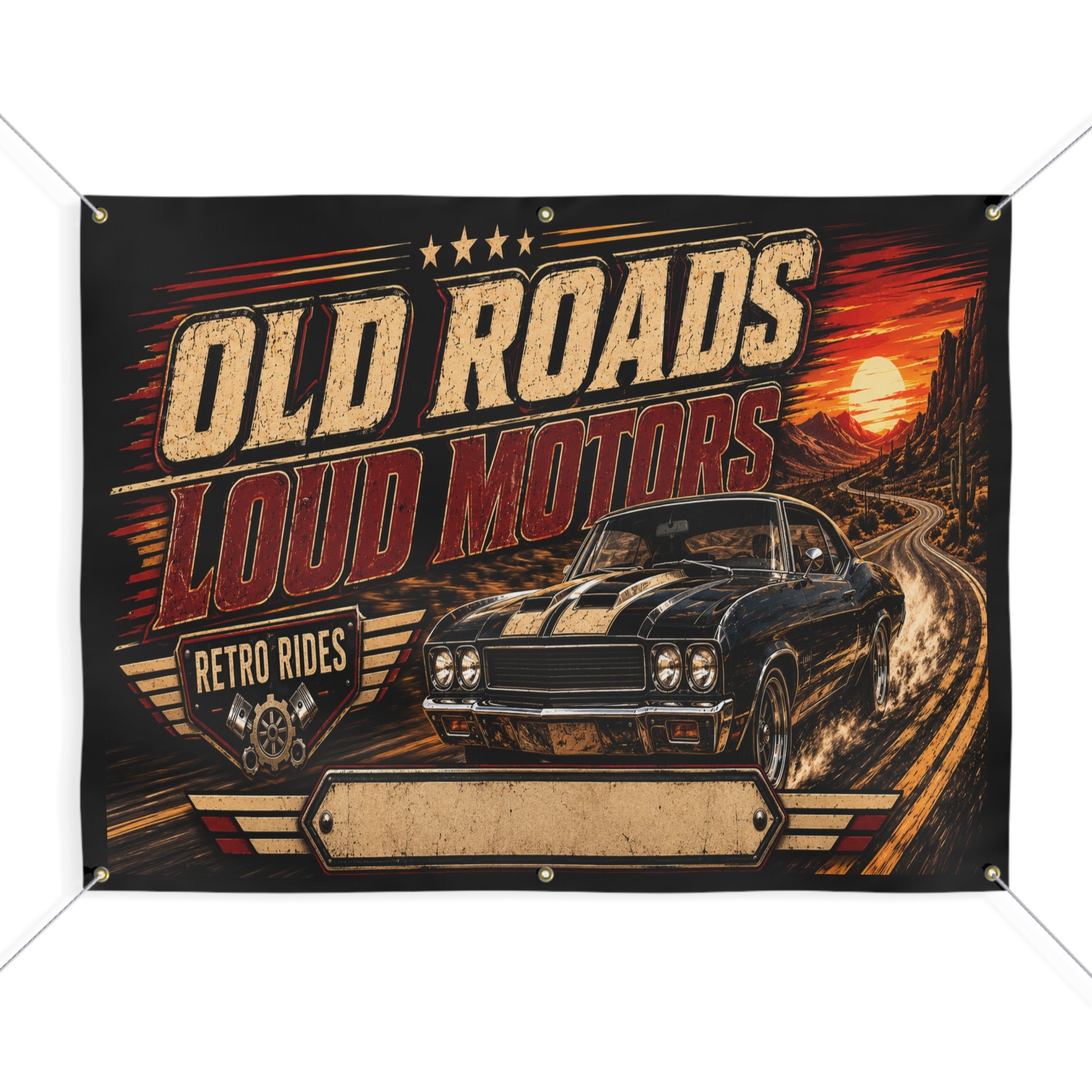 Old Roads Loud Motors Custom Garage Banner