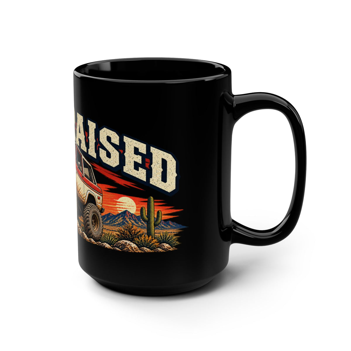 Trail Raised Black Mug 15oz with Garage Life artwork by Print Gear