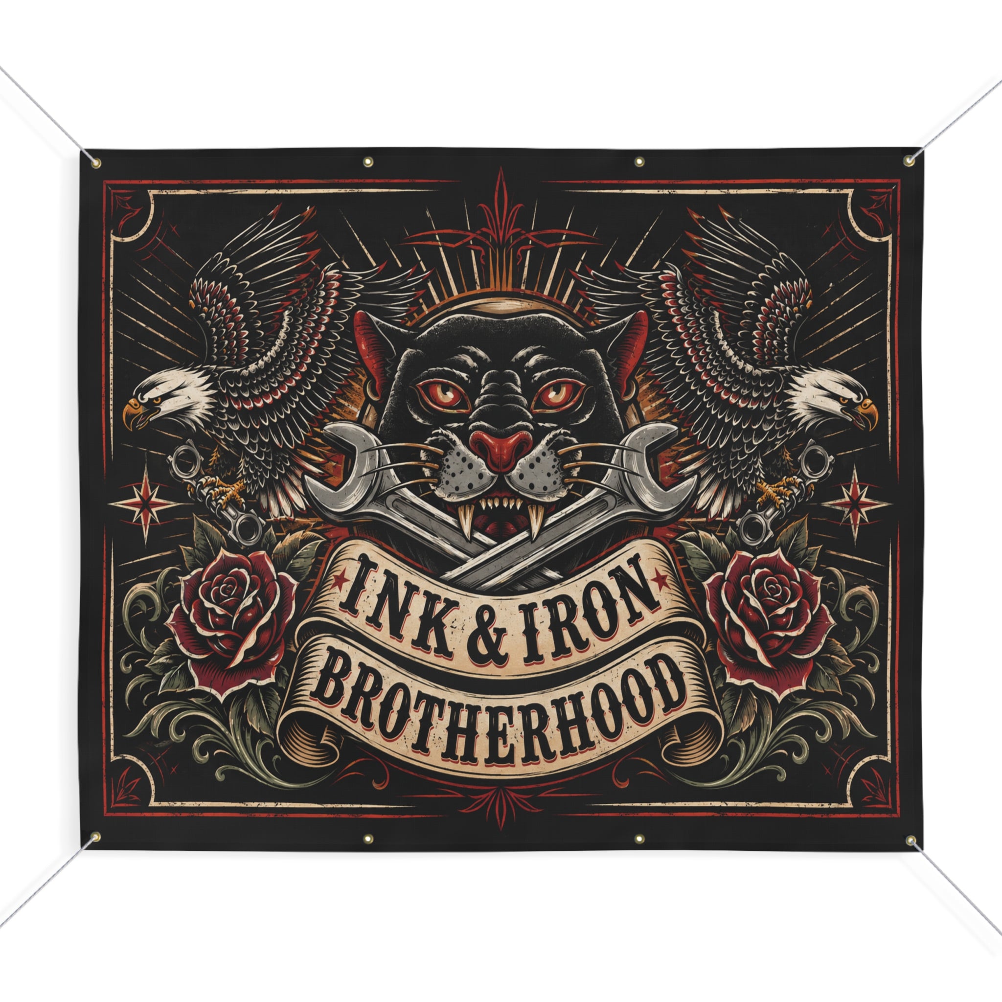 Ink & Iron Brotherhood Garage Banner