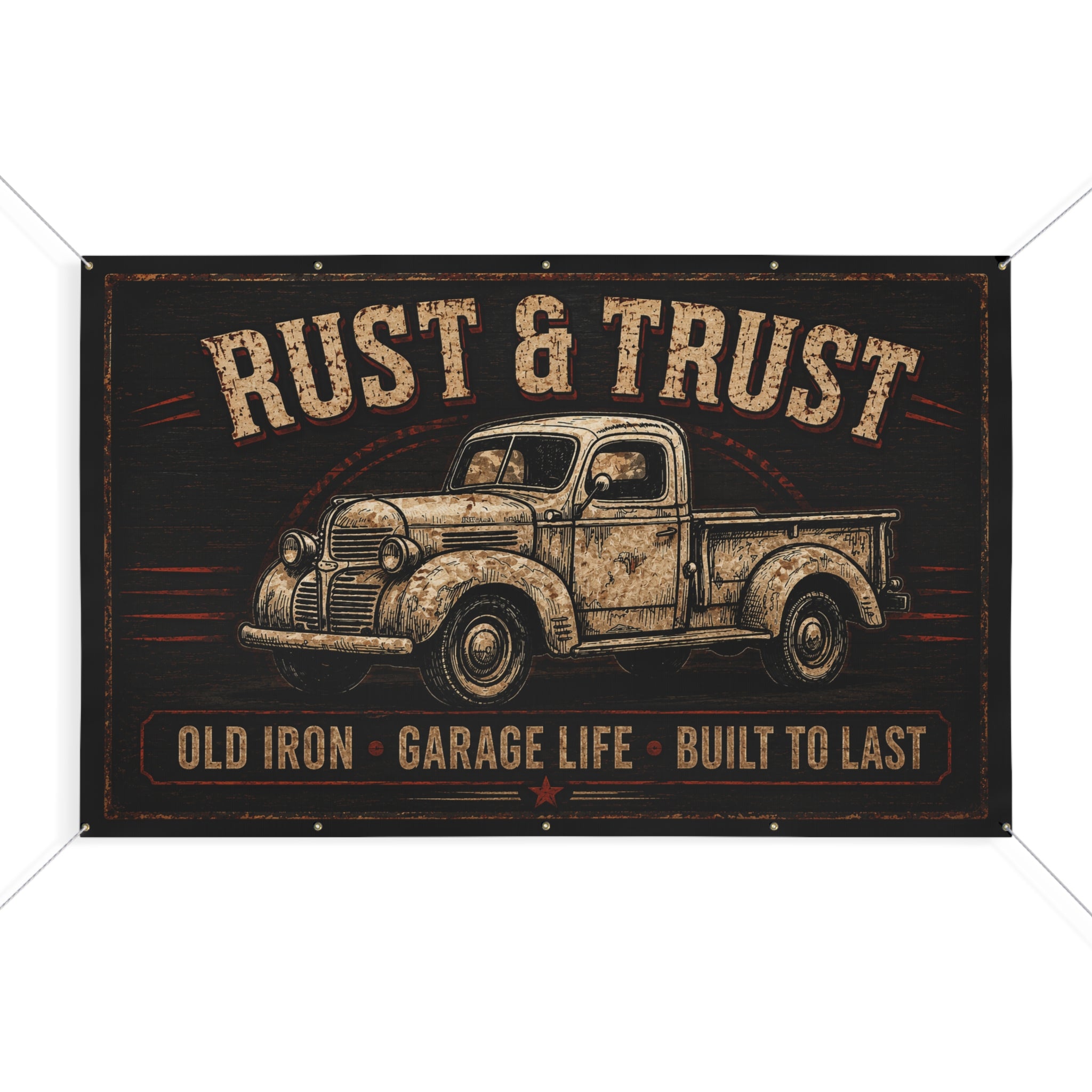 Rust & Trust Vintage Truck Garage Banner