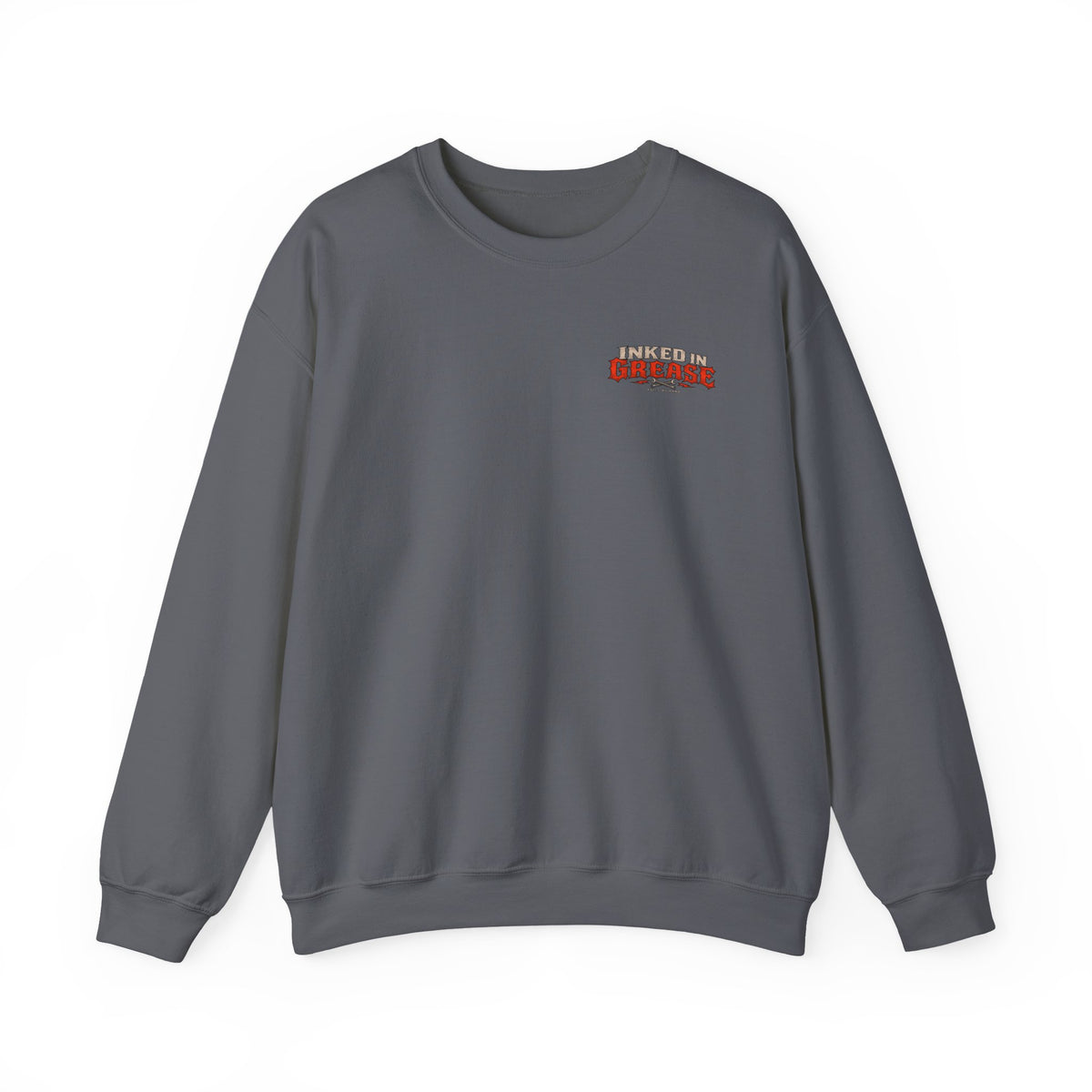 Inked In Grease Crewneck with Garage Life artwork by Print Gear