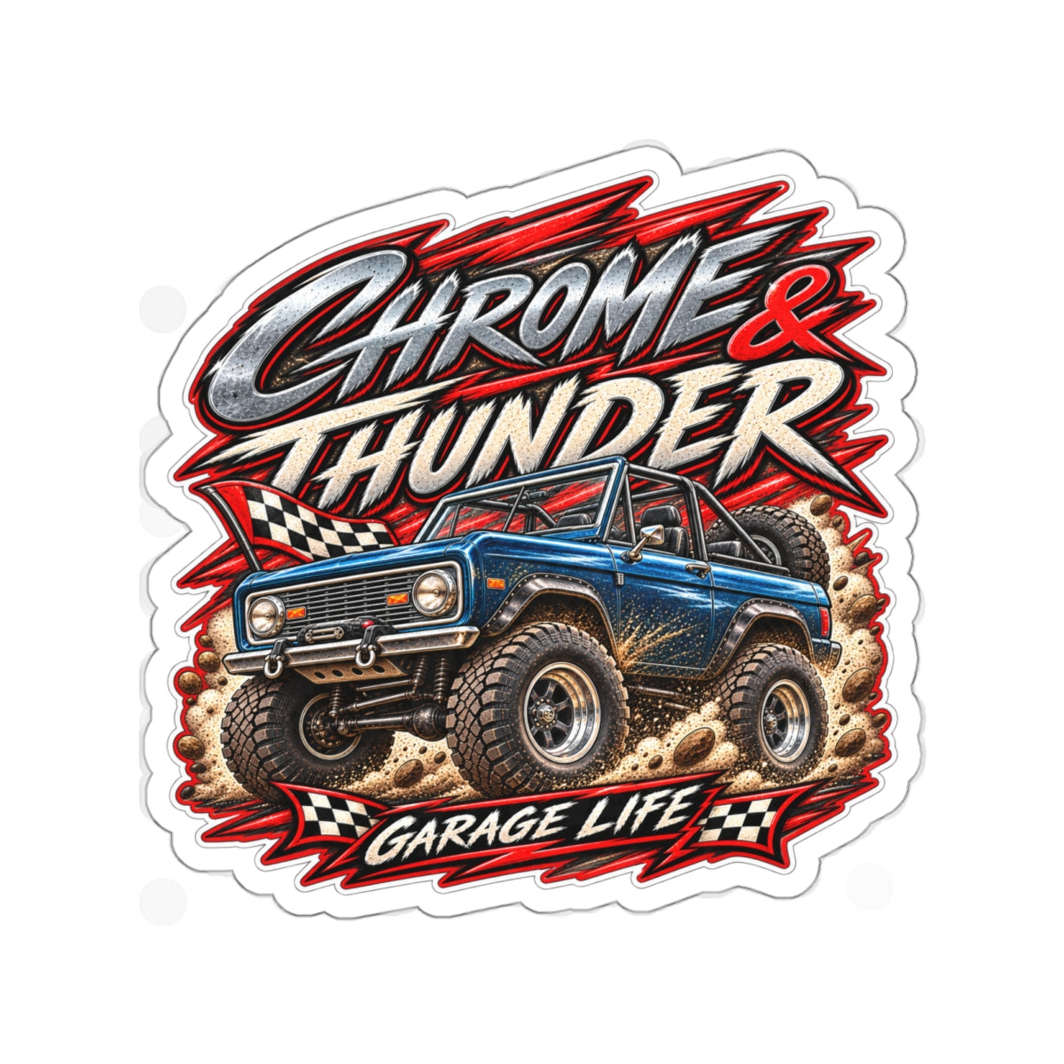 Chrome And Thunder Die-Cut Sticker 1 with Garage Life artwork by Print Gear