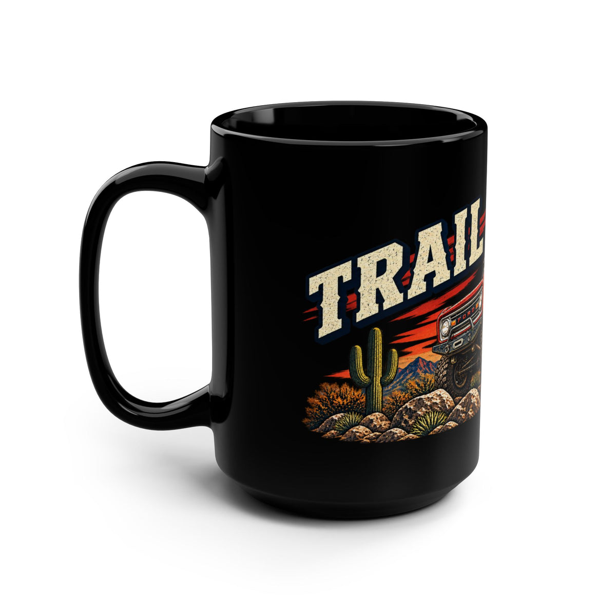 Trail Raised Black Mug 15oz with Garage Life artwork by Print Gear
