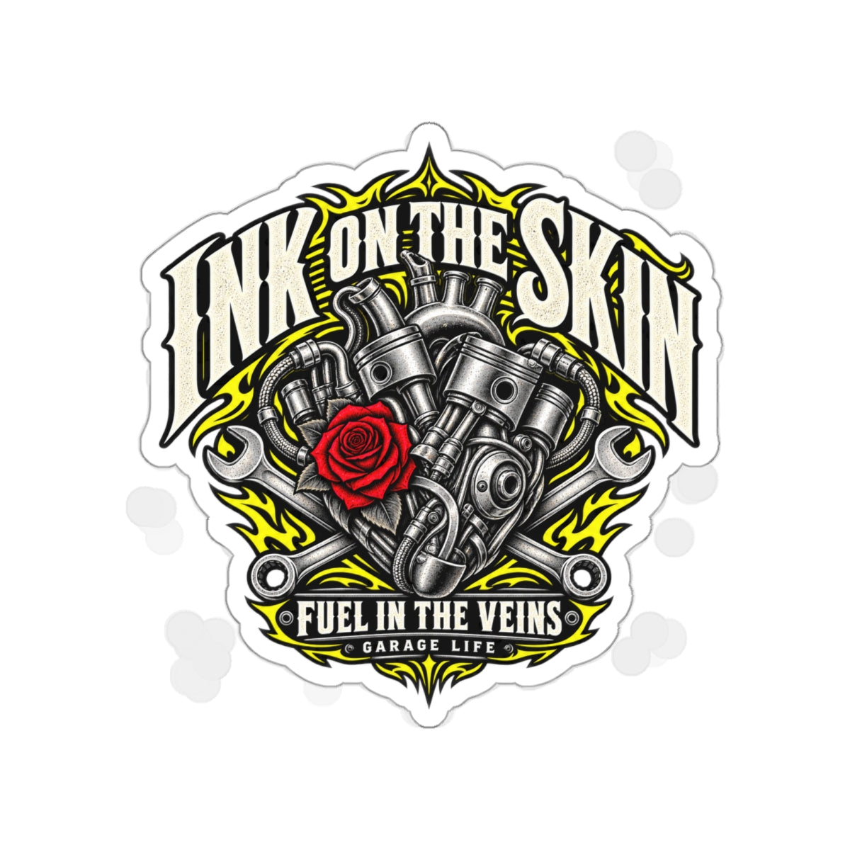 Fuel In The Veins Die-Cut Sticker 2 with Garage Life artwork by Print Gear