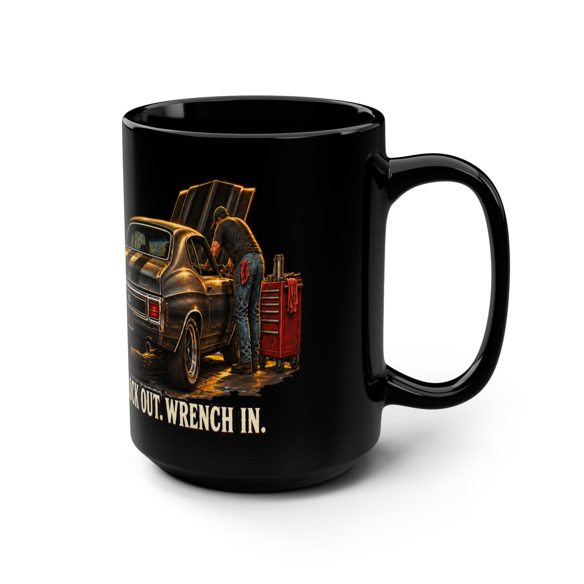 Weekend Wrench Club Black Mug 15oz with Garage Life artwork by Print Gear