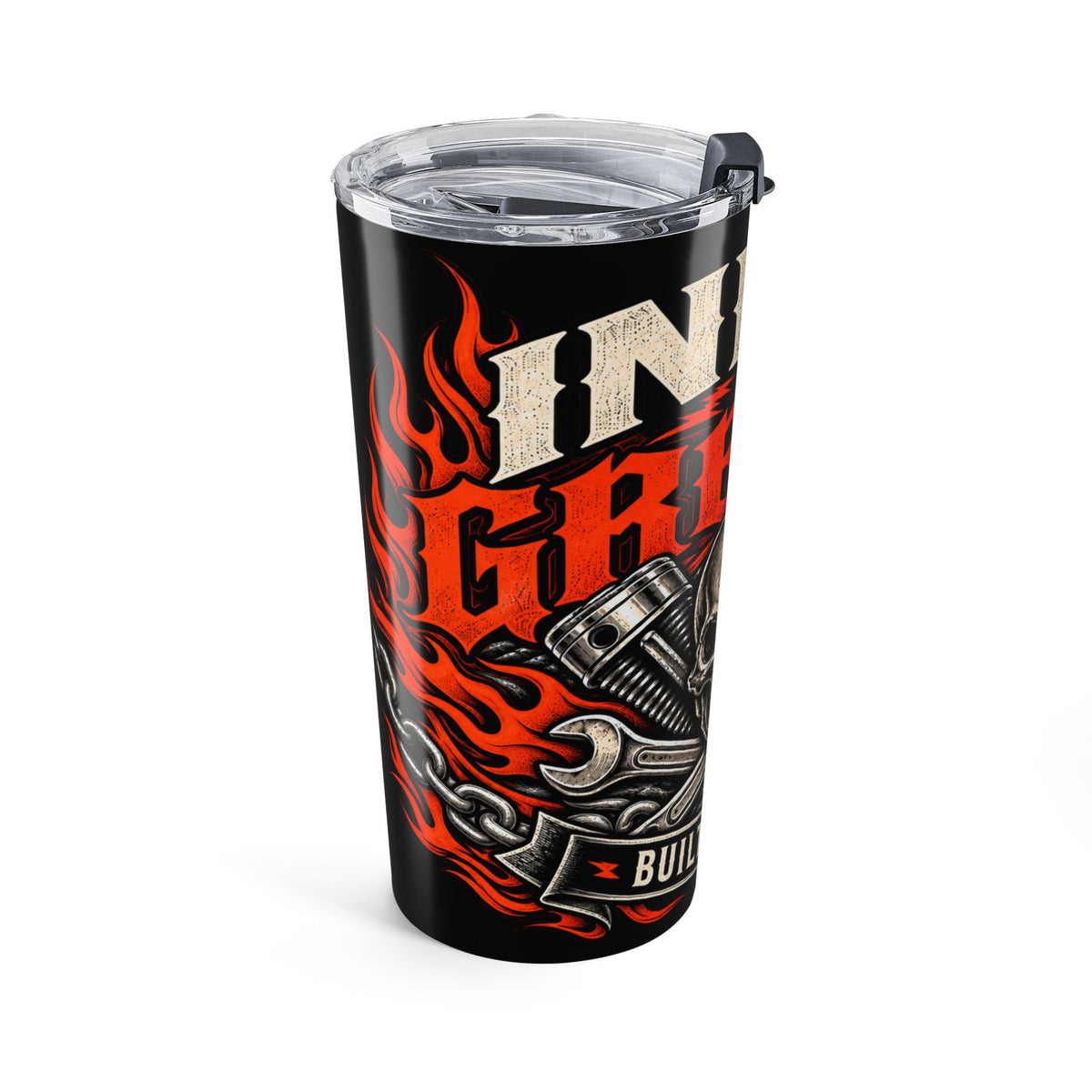 Inked In Grease 20oz Tumbler with Garage Life artwork by Print Gear