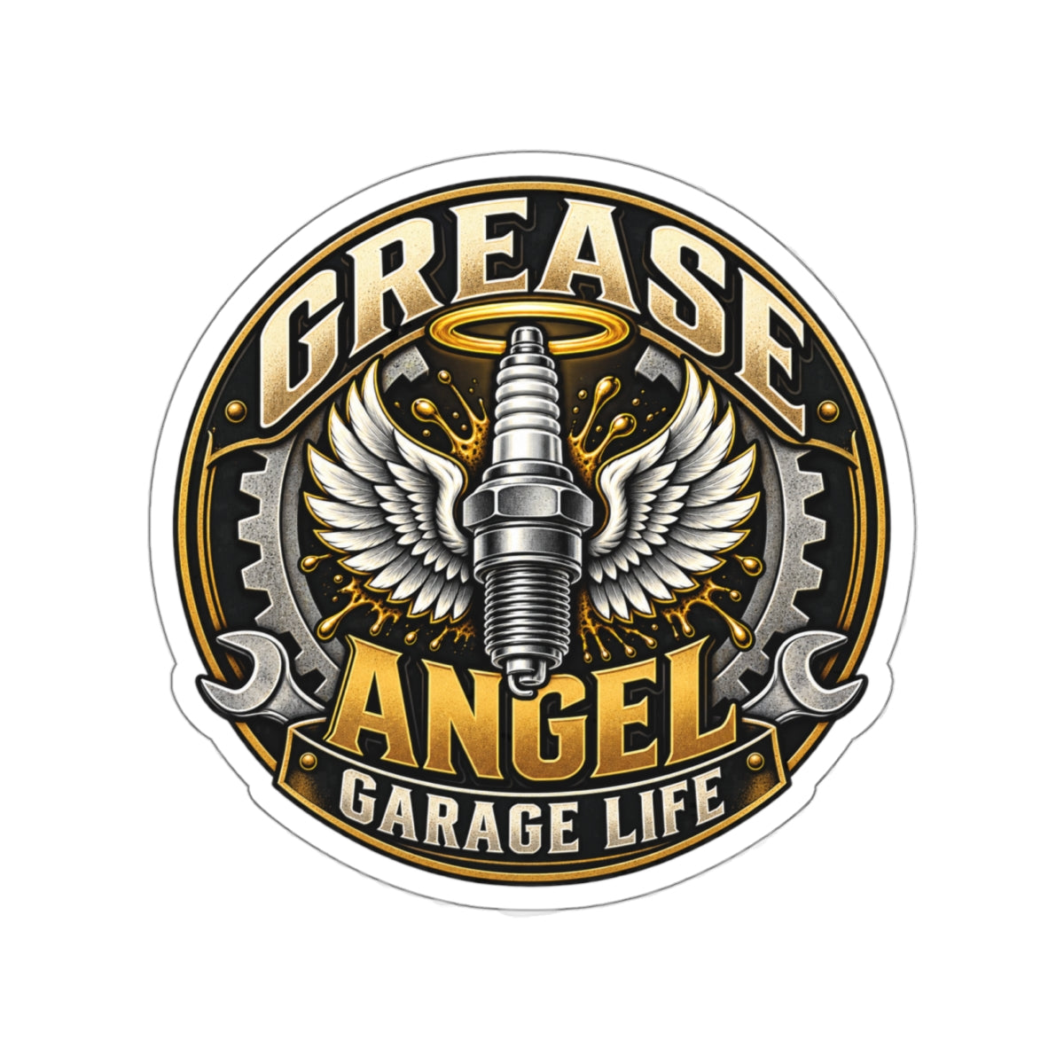 Grease Angel Die-Cut Sticker 3 with Garage Life artwork by Print Gear