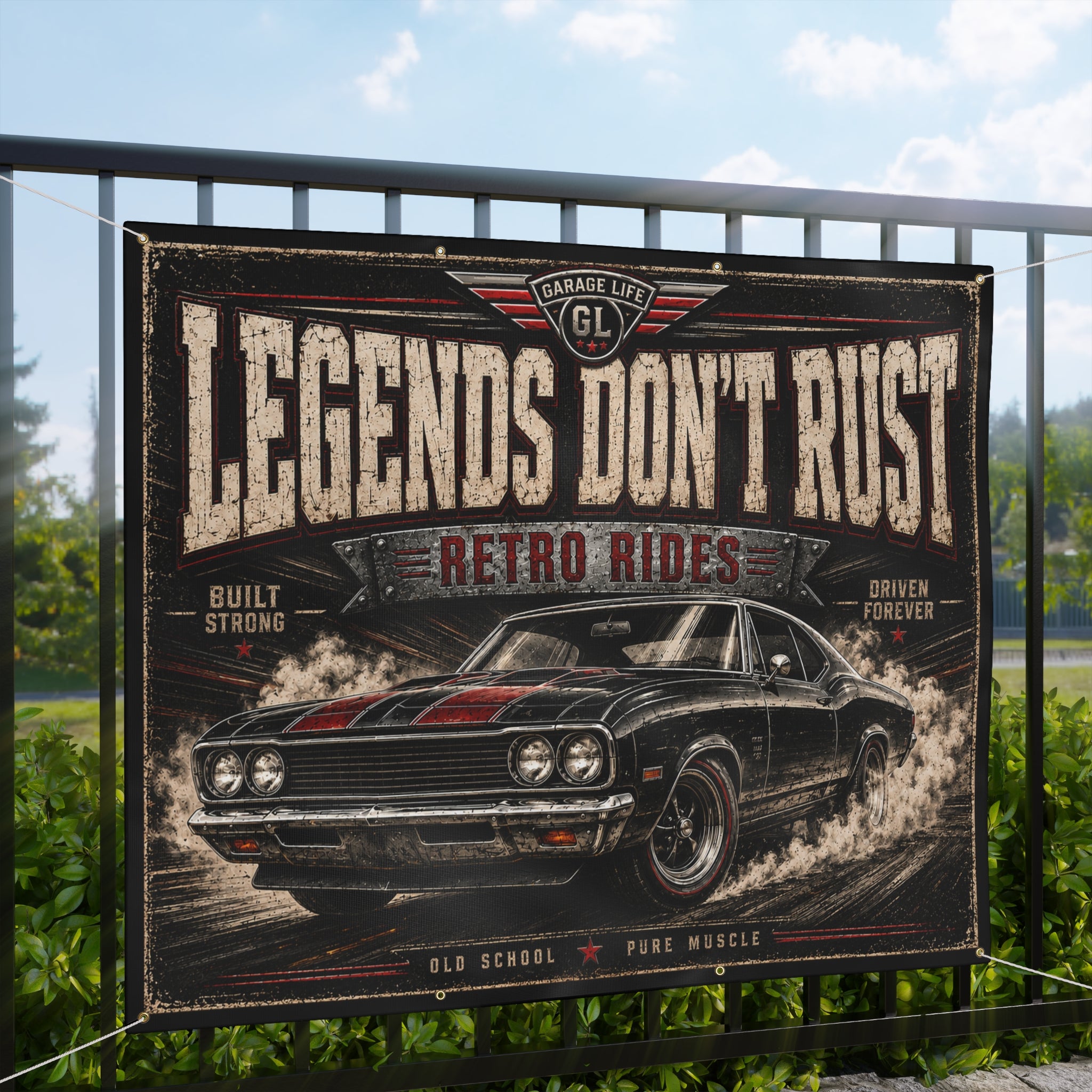 Legends Don’t Rust Garage Banner