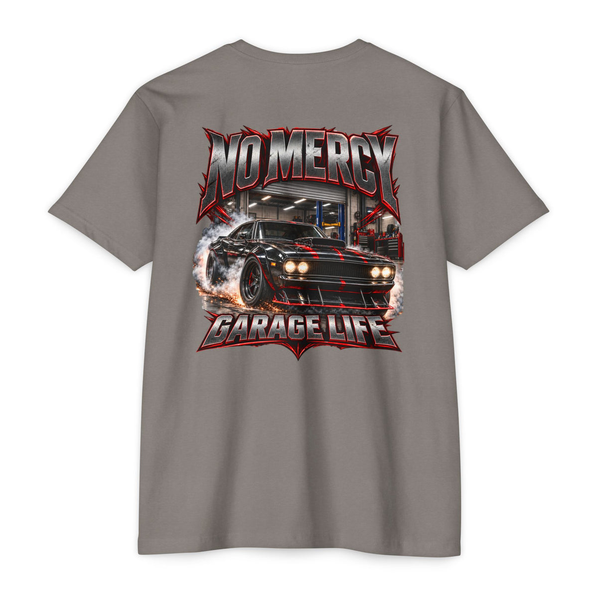 No Mercy Garage T-Shirt with Garage Life artwork by Print Gear