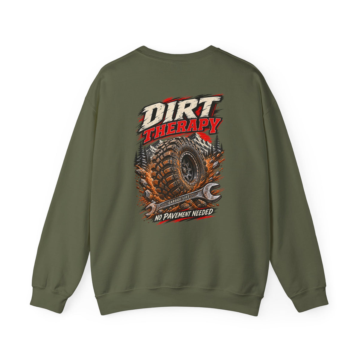 Dirt Therapy Crewneck with Garage Life artwork by Print Gear