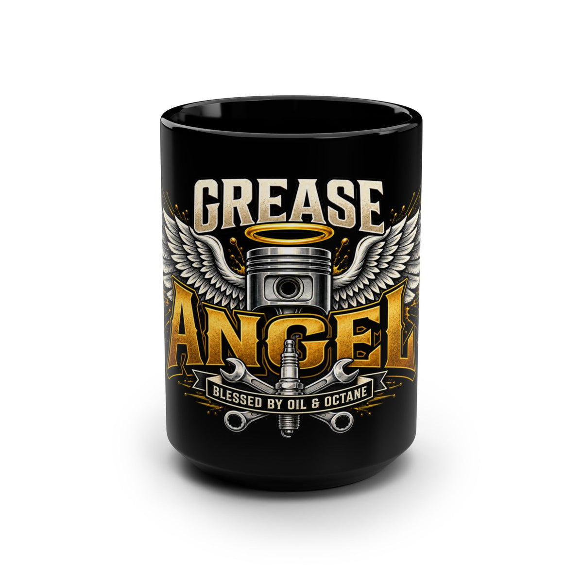 Grease Angel Black Mug 15oz with Garage Life artwork by Print Gear