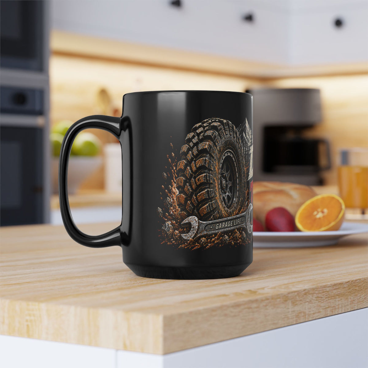 Dirt Therapy Black Mug 15oz with Garage Life artwork by Print Gear