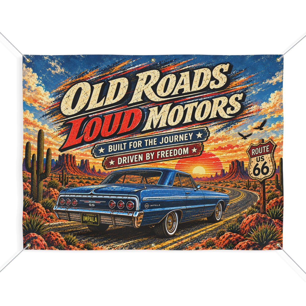 Old Roads Loud Motors Garage Banner