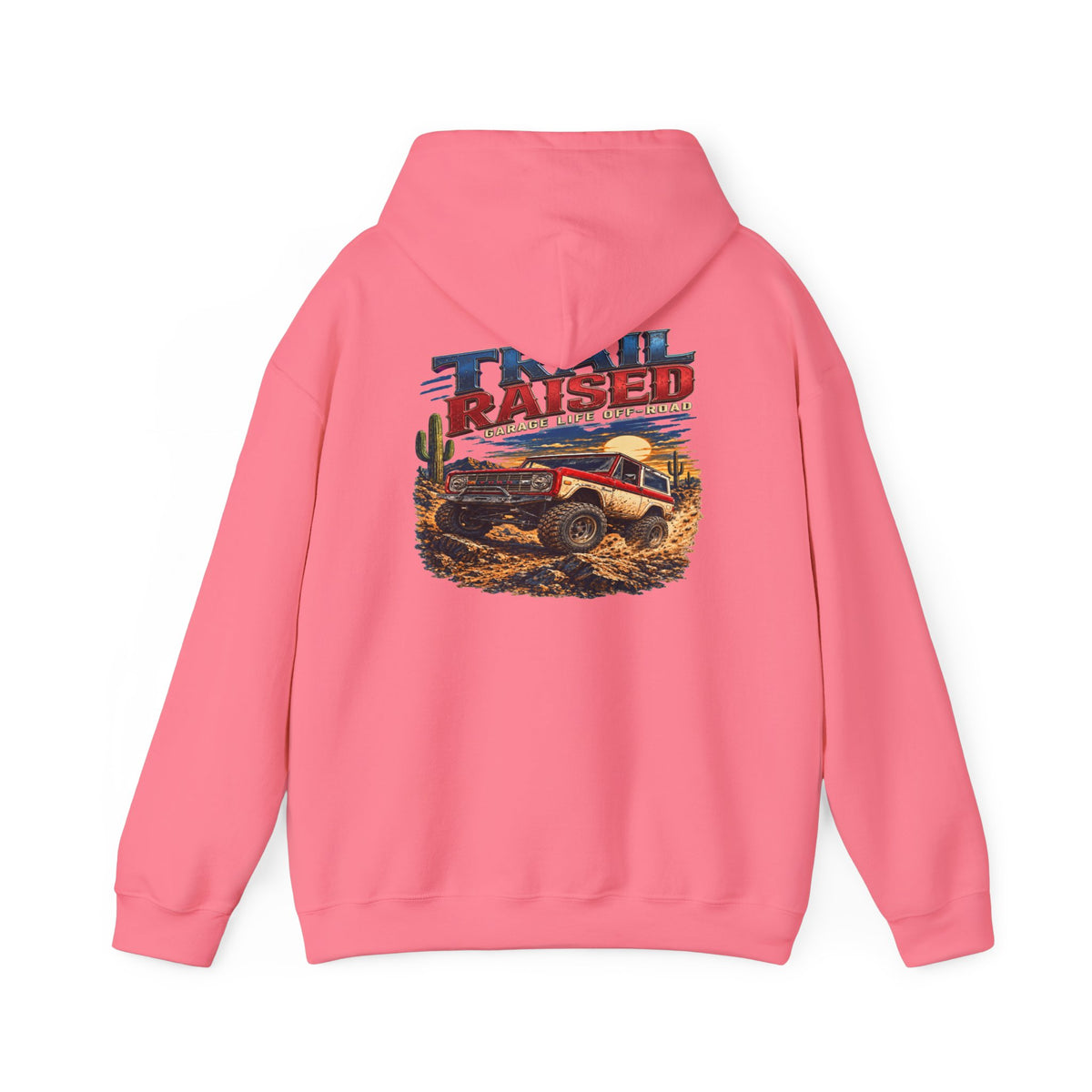 Trail Raised Hoodie with Garage Life artwork by Print Gear