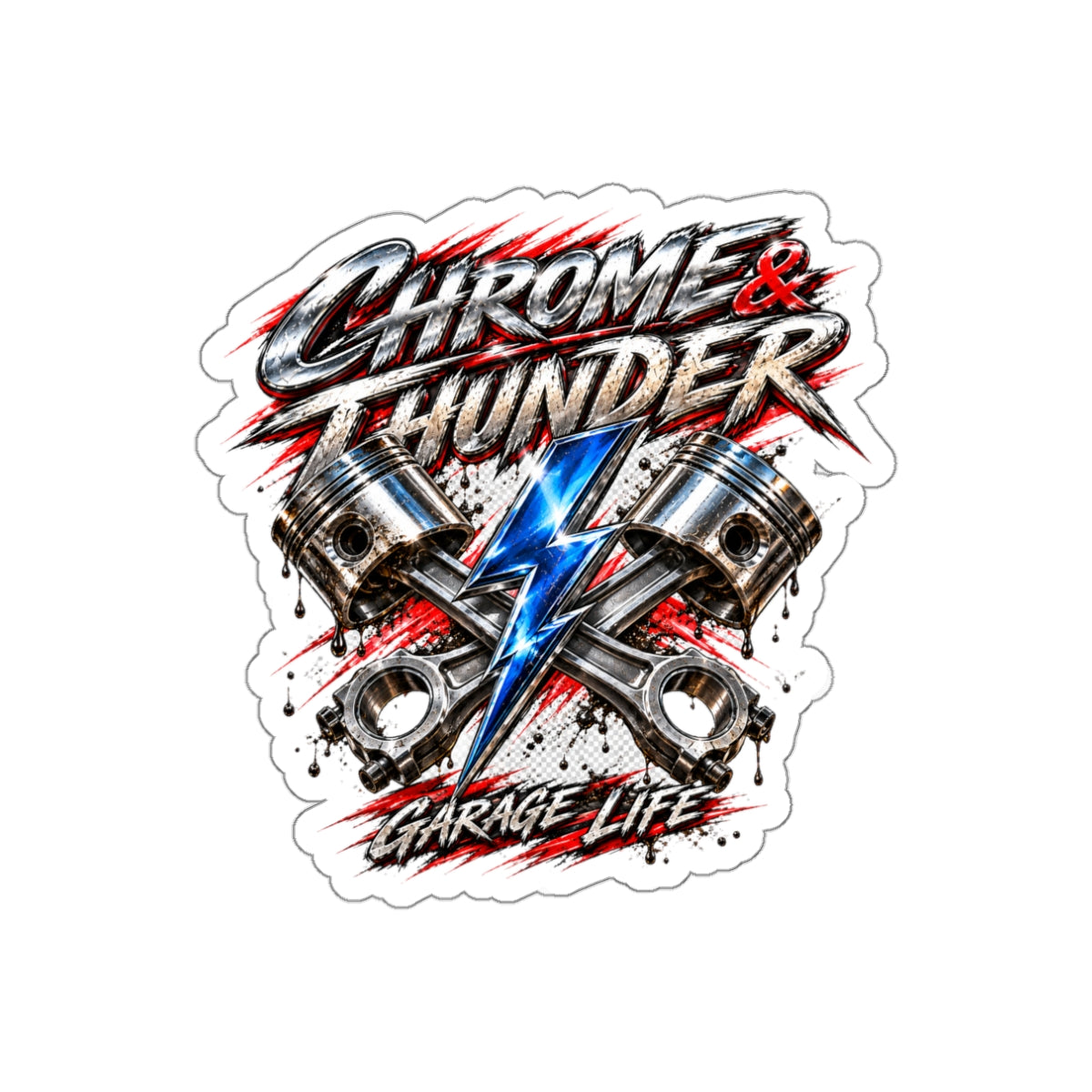 Chrome And Thunder Die-Cut Sticker 2 with Garage Life artwork by Print Gear