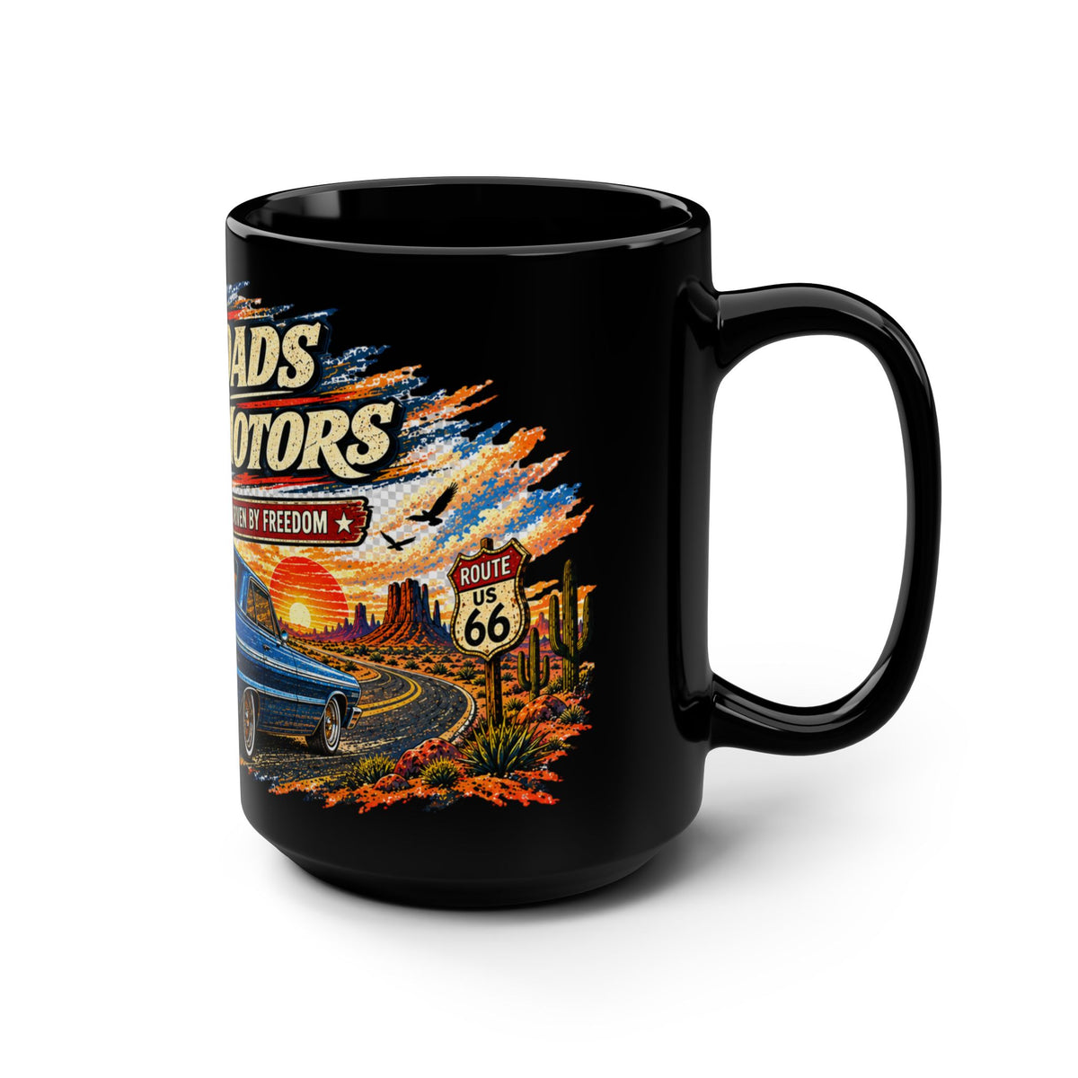 Old Roads Loud Motors Black Mug 15oz with Garage Life artwork by Print Gear