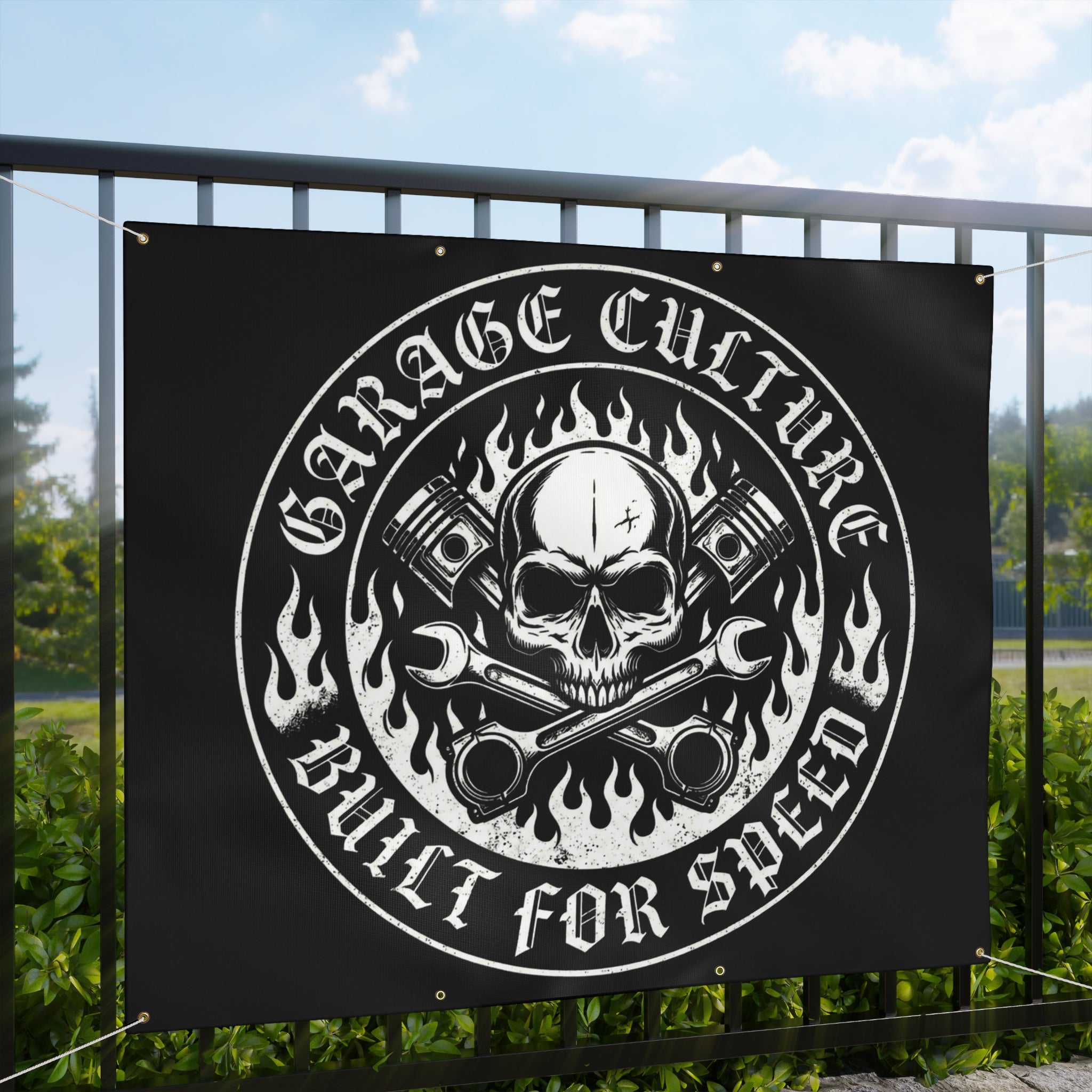 Skull Badge Garage Banner