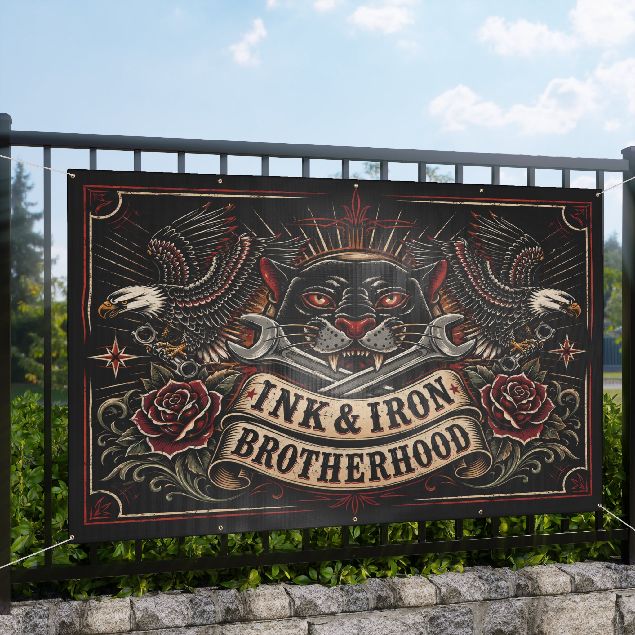 Ink & Iron Brotherhood Garage Banner