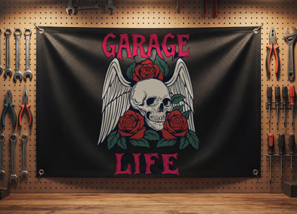 Garage Life Skull & Roses Banner