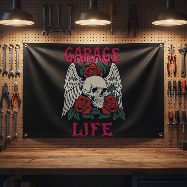 Garage Life Skull & Roses Banner