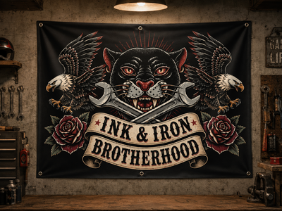 Ink & Iron Brotherhood Garage Banner