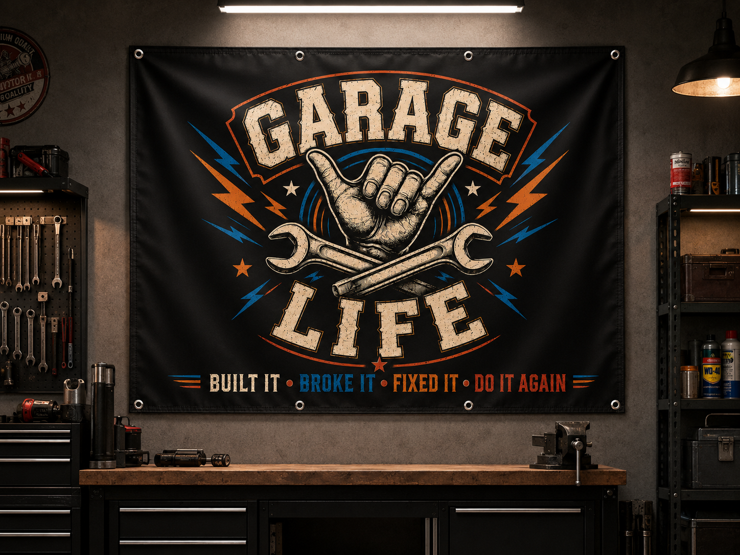 Garage Life Built It Broke It Fixed It Garage Banner
