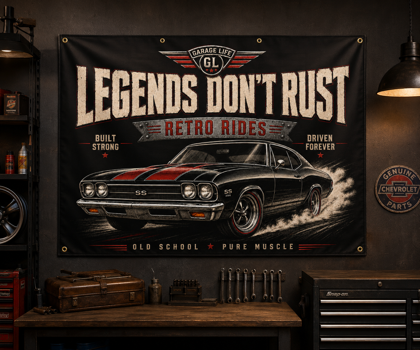 Legends Don’t Rust Garage Banner