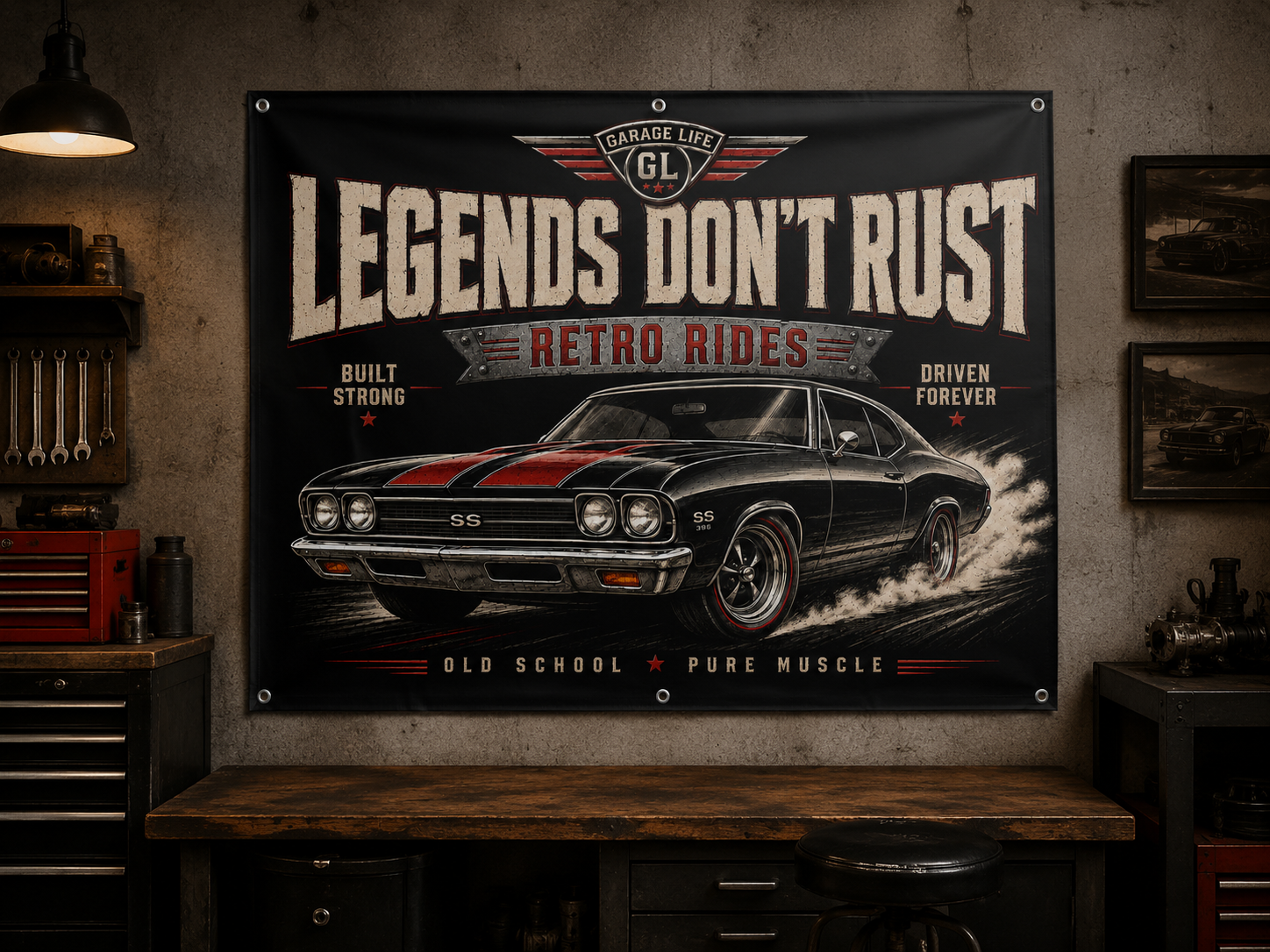 Legends Don’t Rust Garage Banner